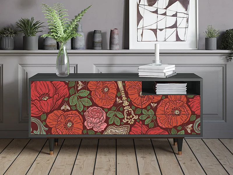 TV-Möbel - 125х56х41 cm - T7 - Poppy Garden, Anthrazit