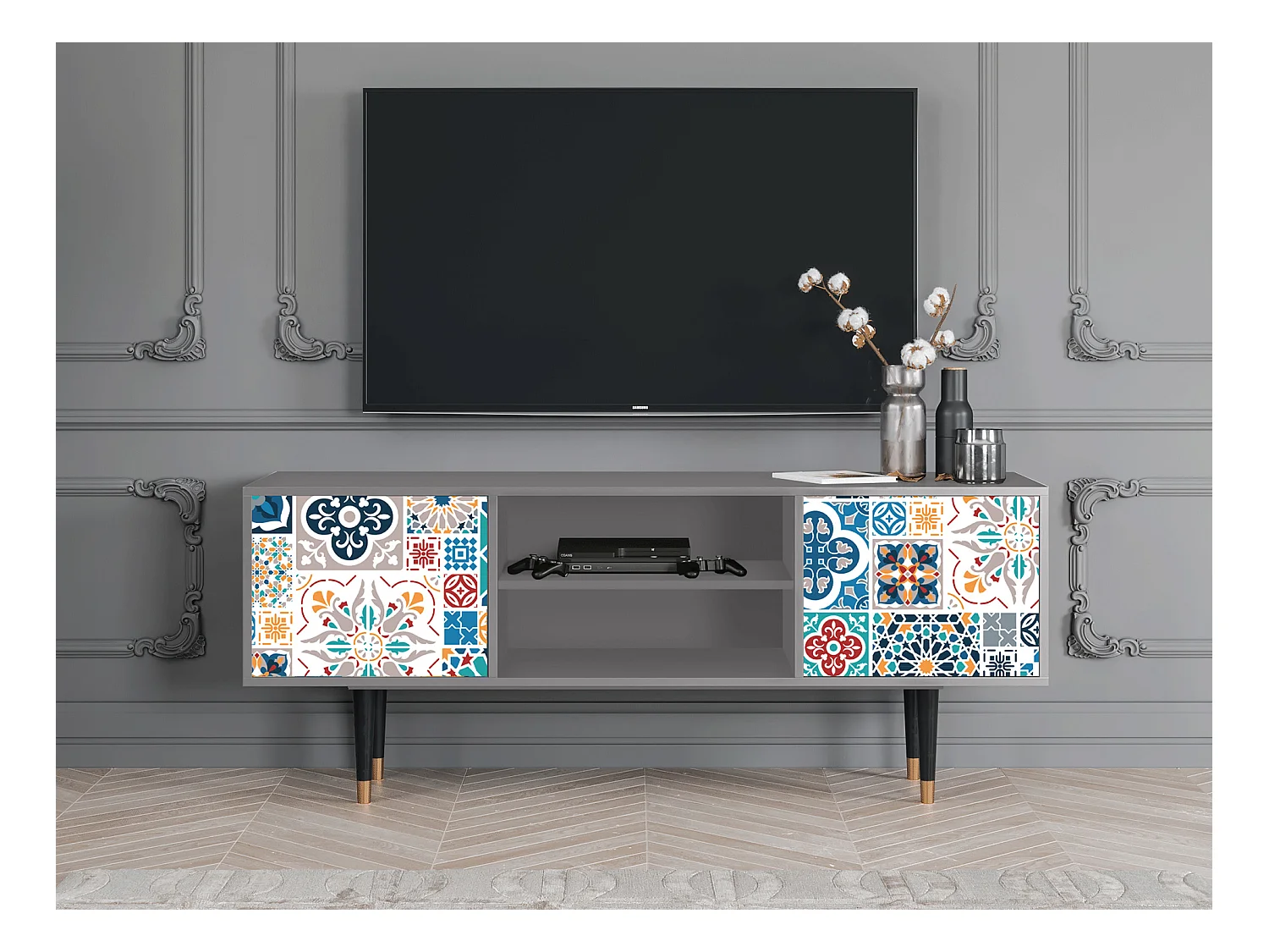 Meuble TV - 170х69х48 cm - T2 - Moroccan Market, Gris