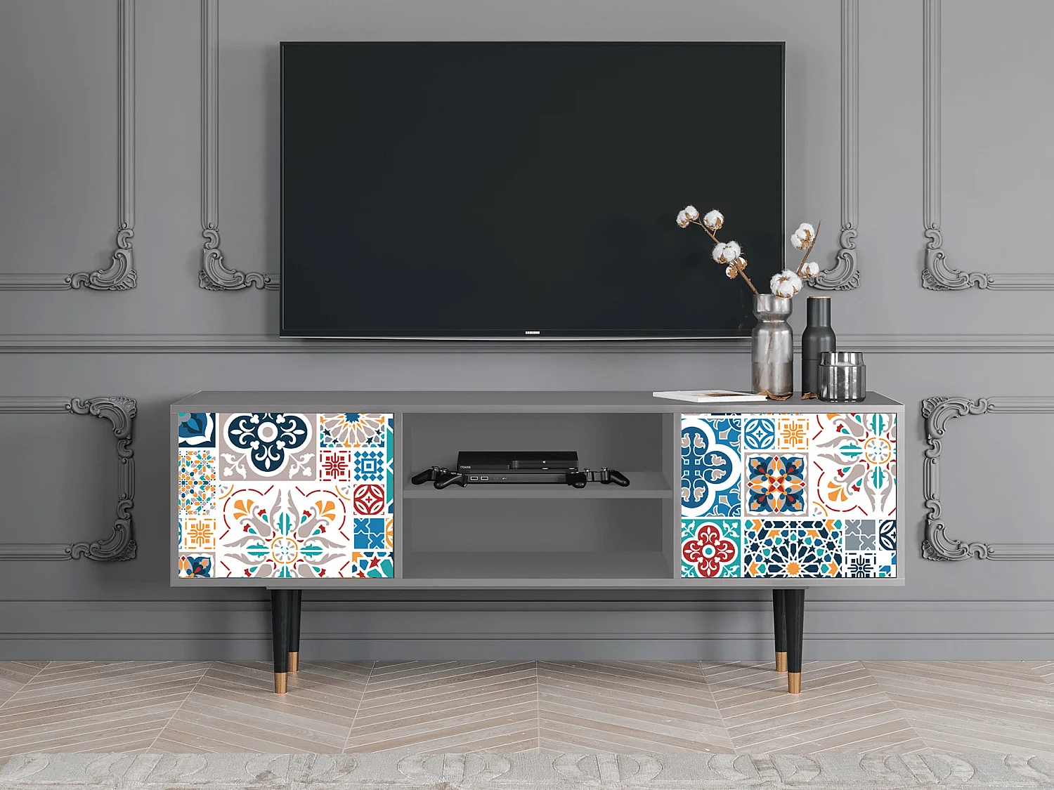 Meuble TV - 170х69х48 cm - T2 - Moroccan Market, Gris