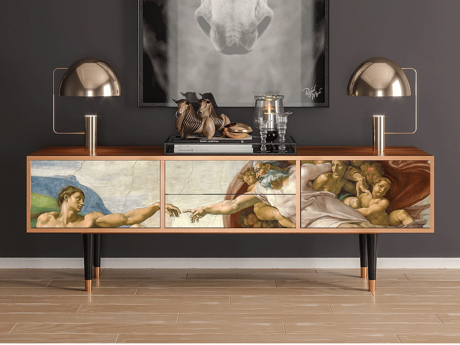Meuble TV - 170х59х48 cm - T4 - The Creation of Adam, Noyer