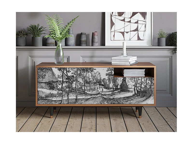 Mueble de TV - 125х56х41 cm - T7 - Village Road, Nogal