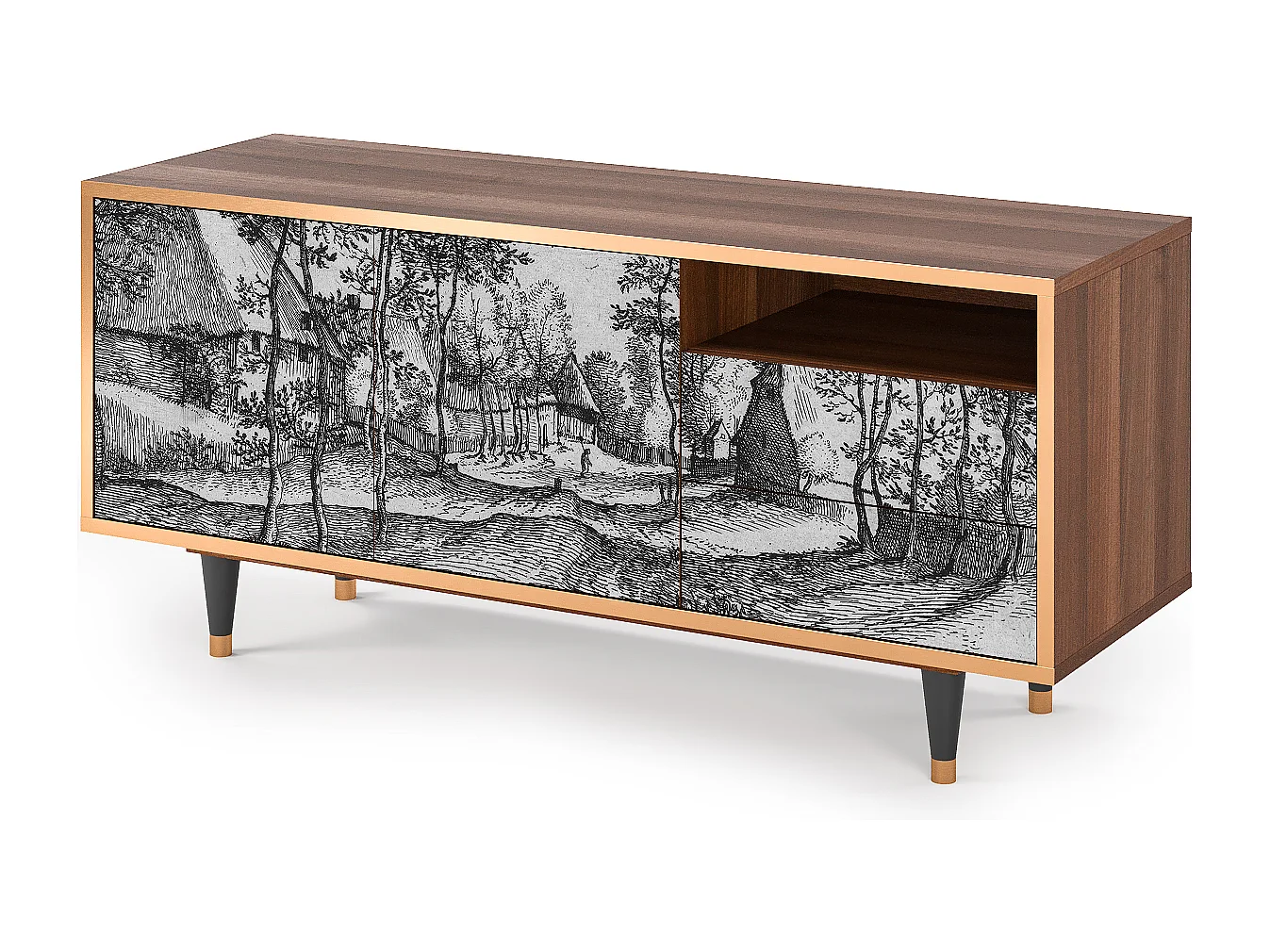 Meuble TV - 125х56х41 cm - T7 - Village Road, Noyer