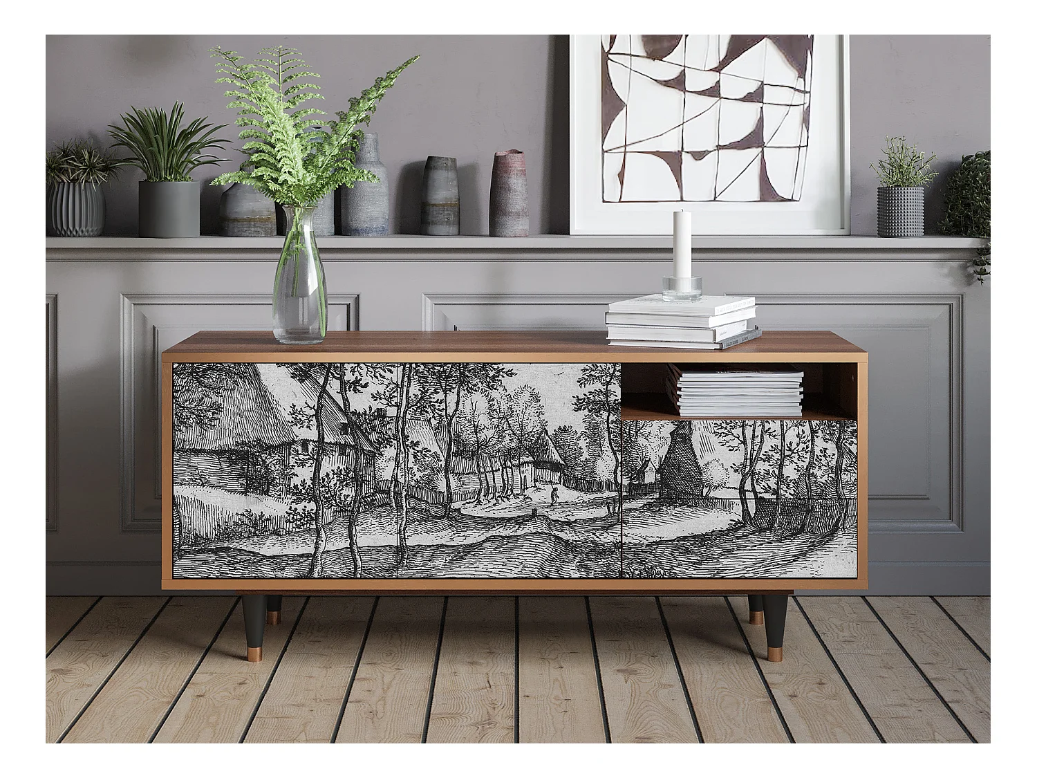 Meuble TV - 125х56х41 cm - T7 - Village Road, Noyer