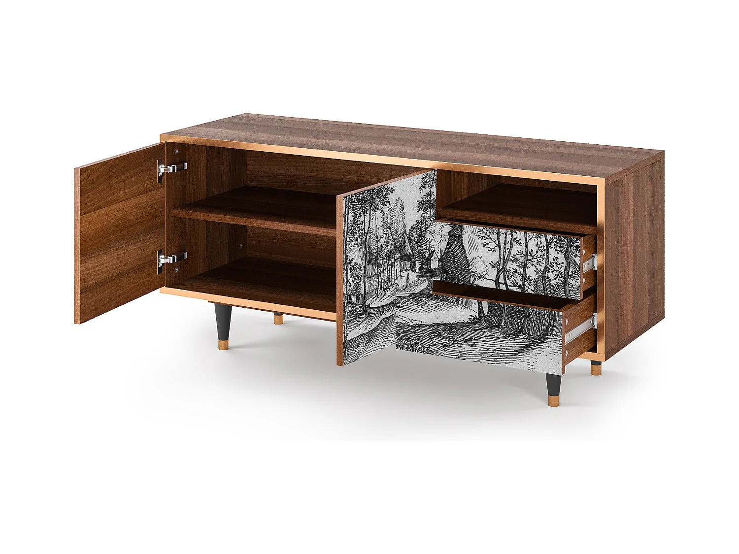 Meuble TV - 125х56х41 cm - T7 - Village Road, Noyer