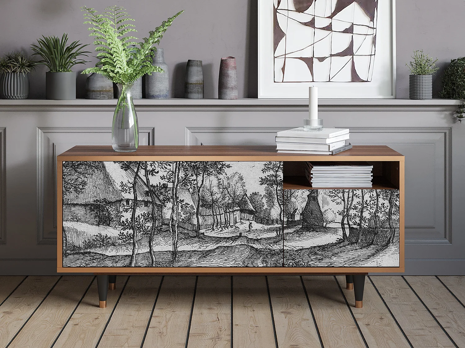 Meuble TV - 125х56х41 cm - T7 - Village Road, Noyer