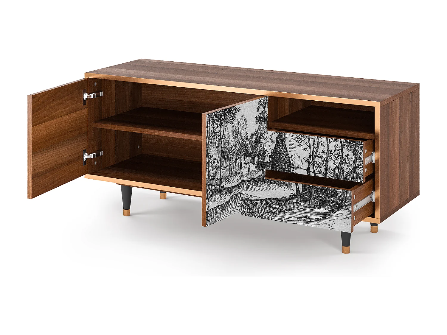 Meuble TV - 125х56х41 cm - T7 - Village Road, Noyer