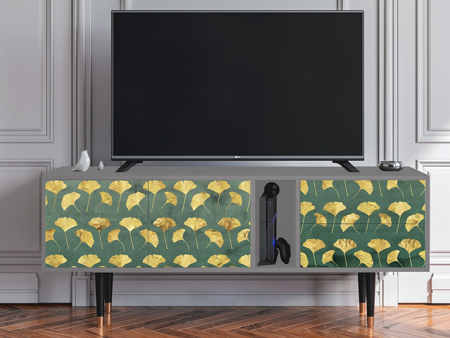 Meuble TV - 170х69х48 cm - T1 - Gingko leaves, Gris
