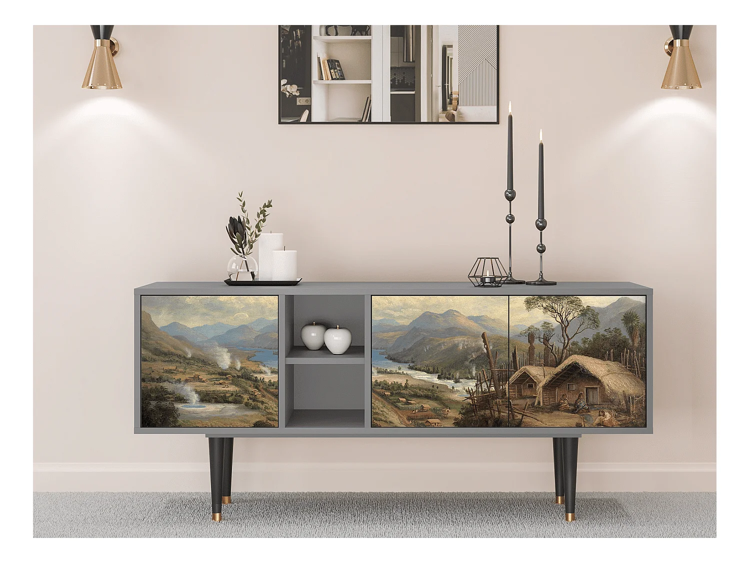 Meuble TV - 150х69х41 cm - T5 - View Across the Plains , Gris