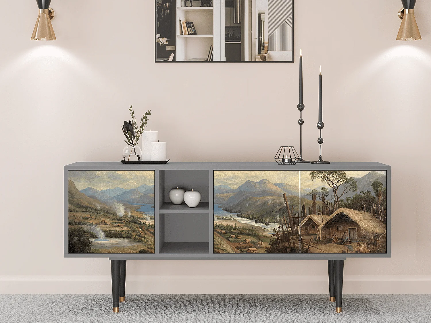 Meuble TV - 150х69х41 cm - T5 - View Across the Plains , Gris