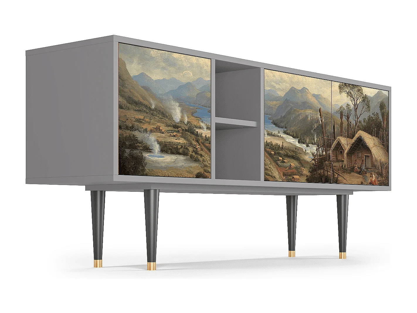 Meuble TV - 150х69х41 cm - T5 - View Across the Plains , Gris