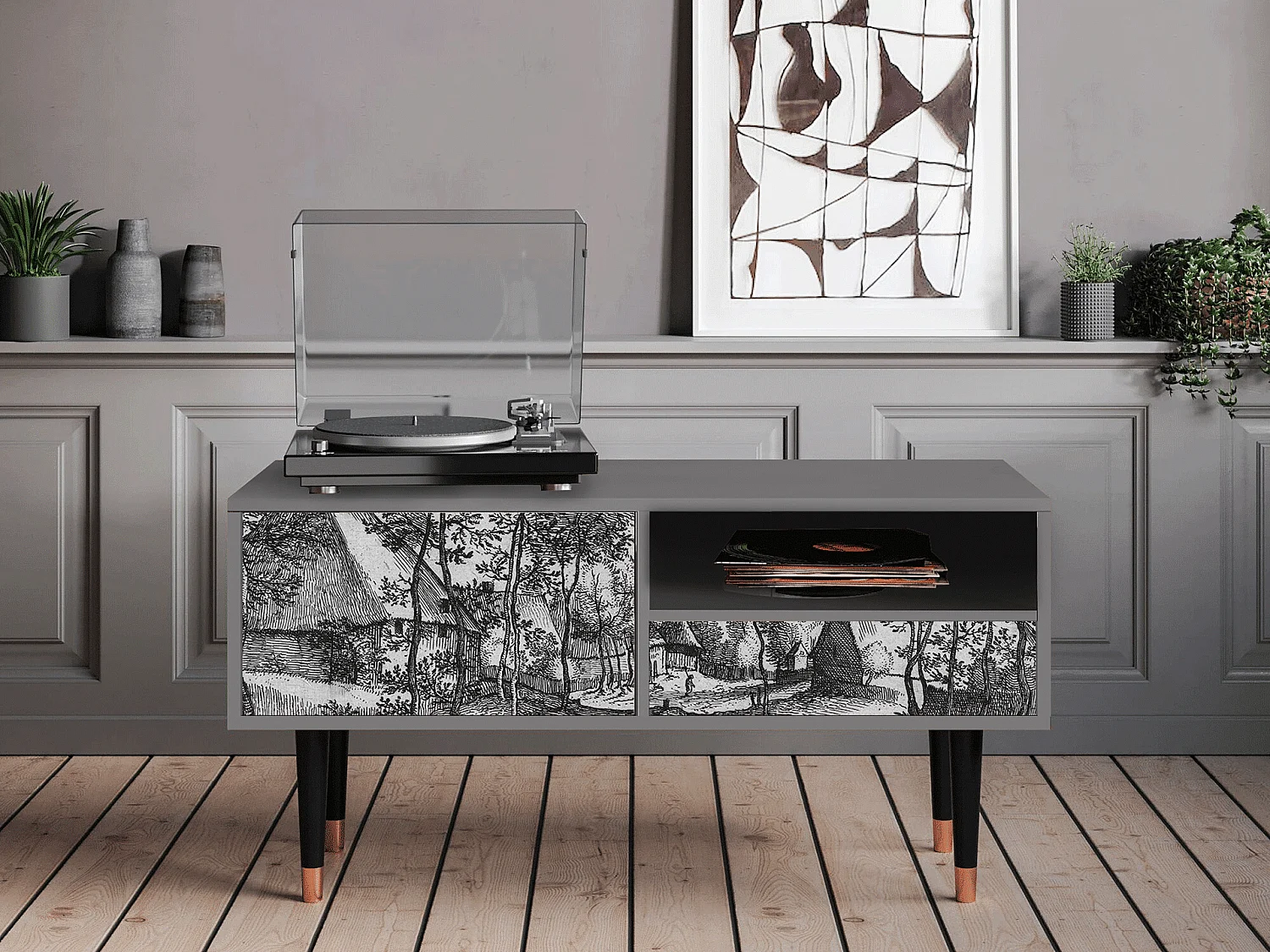 Meuble TV - 115х59х48 cm - T3 - Village Road, Gris