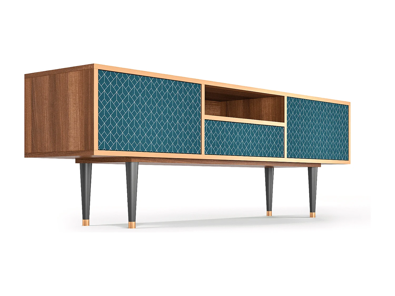 Meuble TV - 170х59х41 cm - T6 - Turquoise Geometry, Noyer