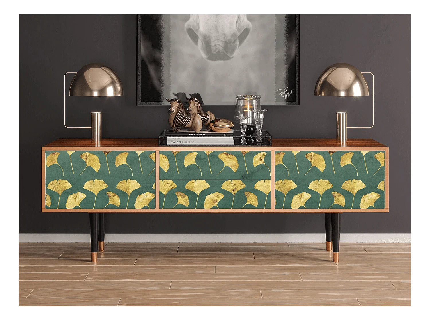 Meuble TV - 170х59х48 cm - T4 - Gingko leaves, Noyer