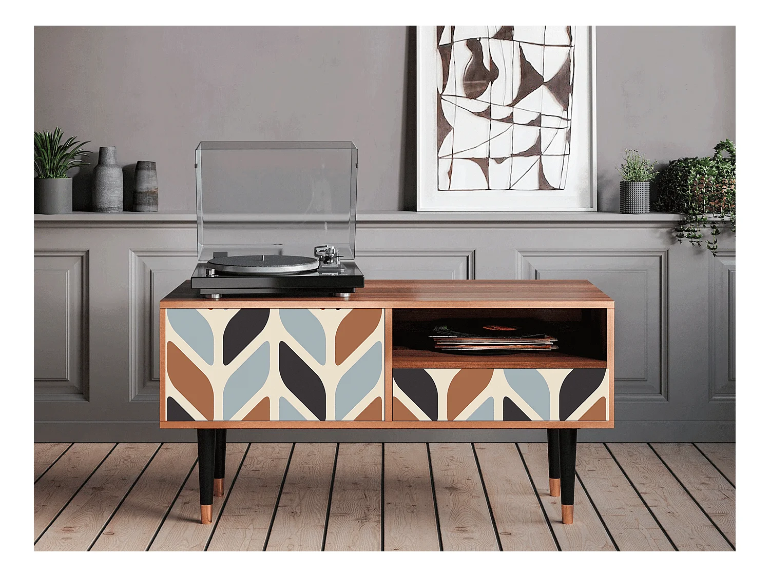Meuble TV - 115х59х48 cm - T3 - Beige Laure, Noyer