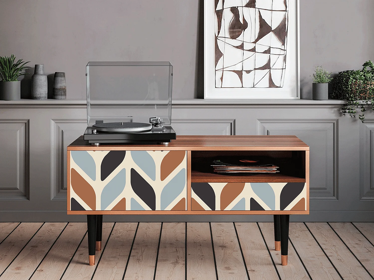 Meuble TV - 115х59х48 cm - T3 - Beige Laure, Noyer