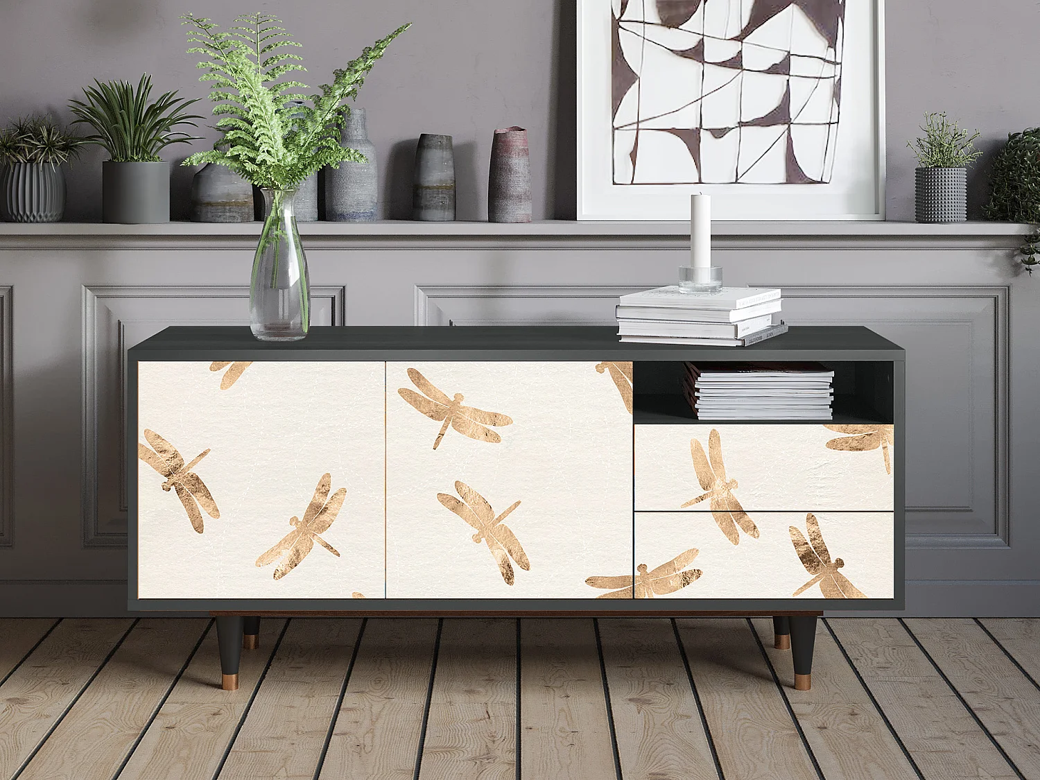 TV-meubel - 125х56х41 cm - T7 - Nude Dragonflies, Antraciet