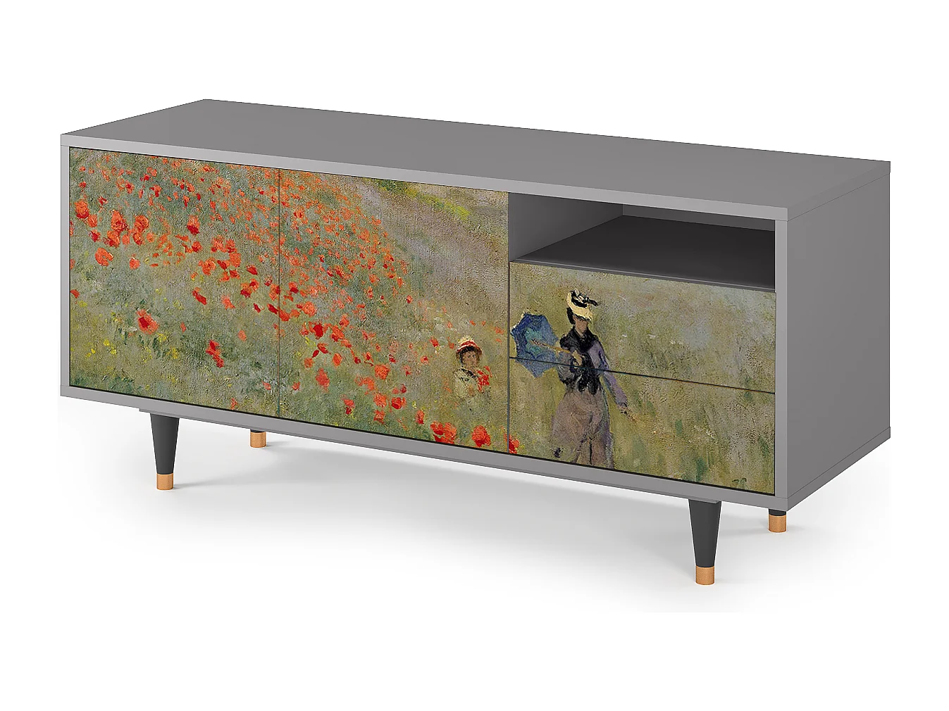 Meuble TV - 125х56х41 cm - T7 - The Poppy Field   , Gris