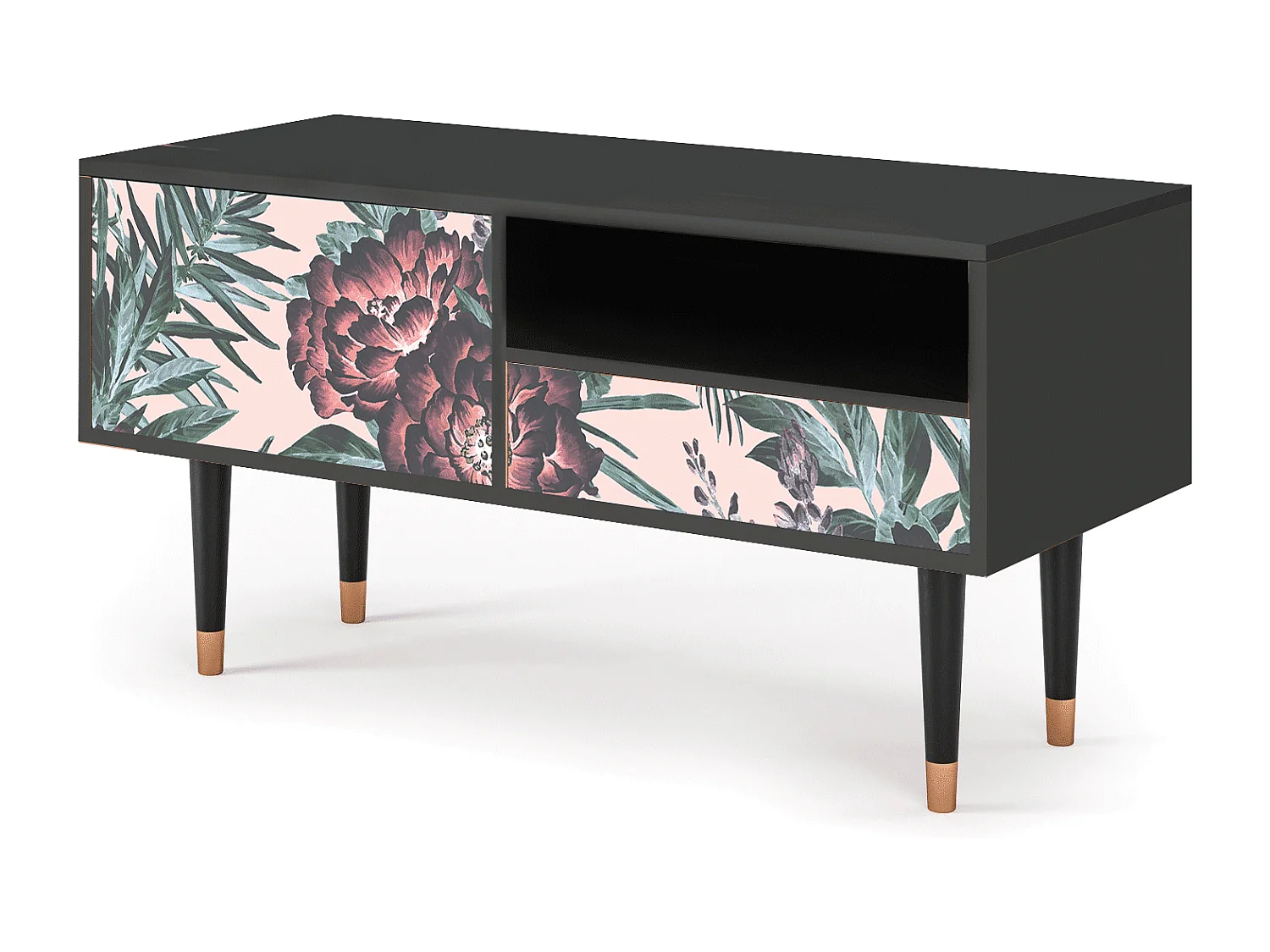 Mueble de TV - 115х59х48 cm - T3 - Peach Peonies, Antracite