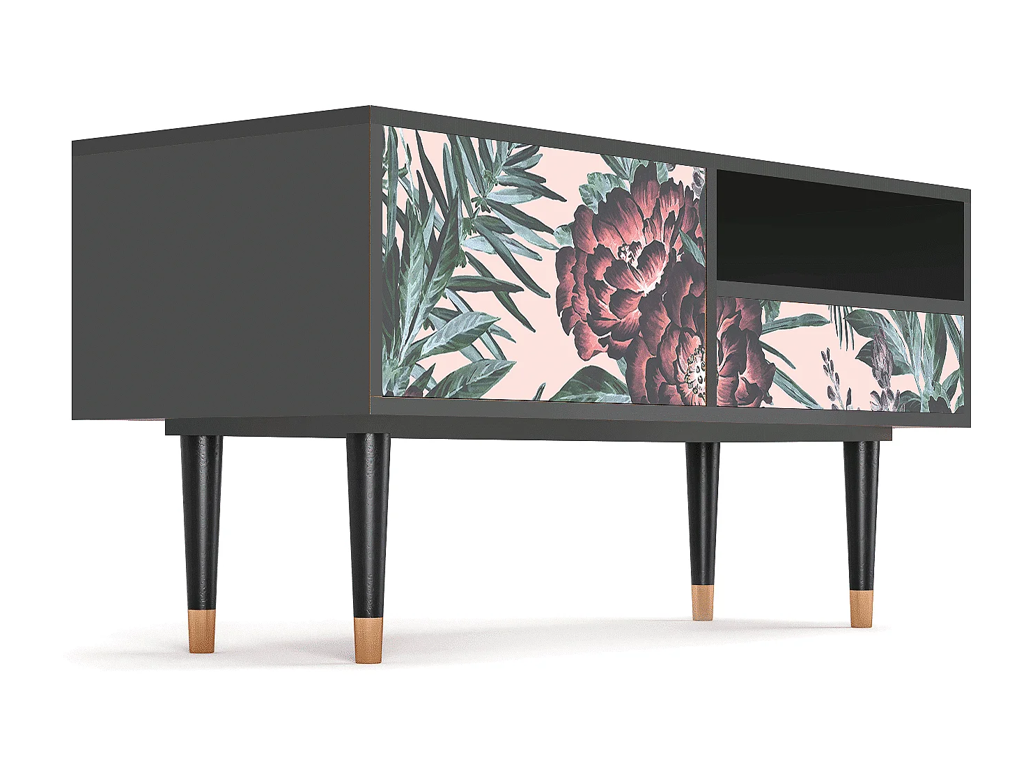 Mueble de TV - 115х59х48 cm - T3 - Peach Peonies, Antracite