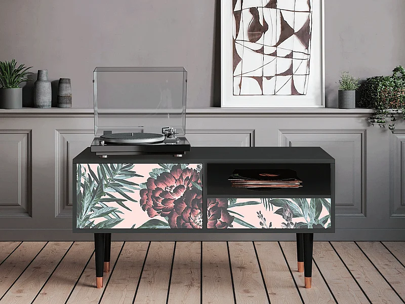 TV-meubel - 115х59х48 cm - T3 - Peach Peonies, Antraciet