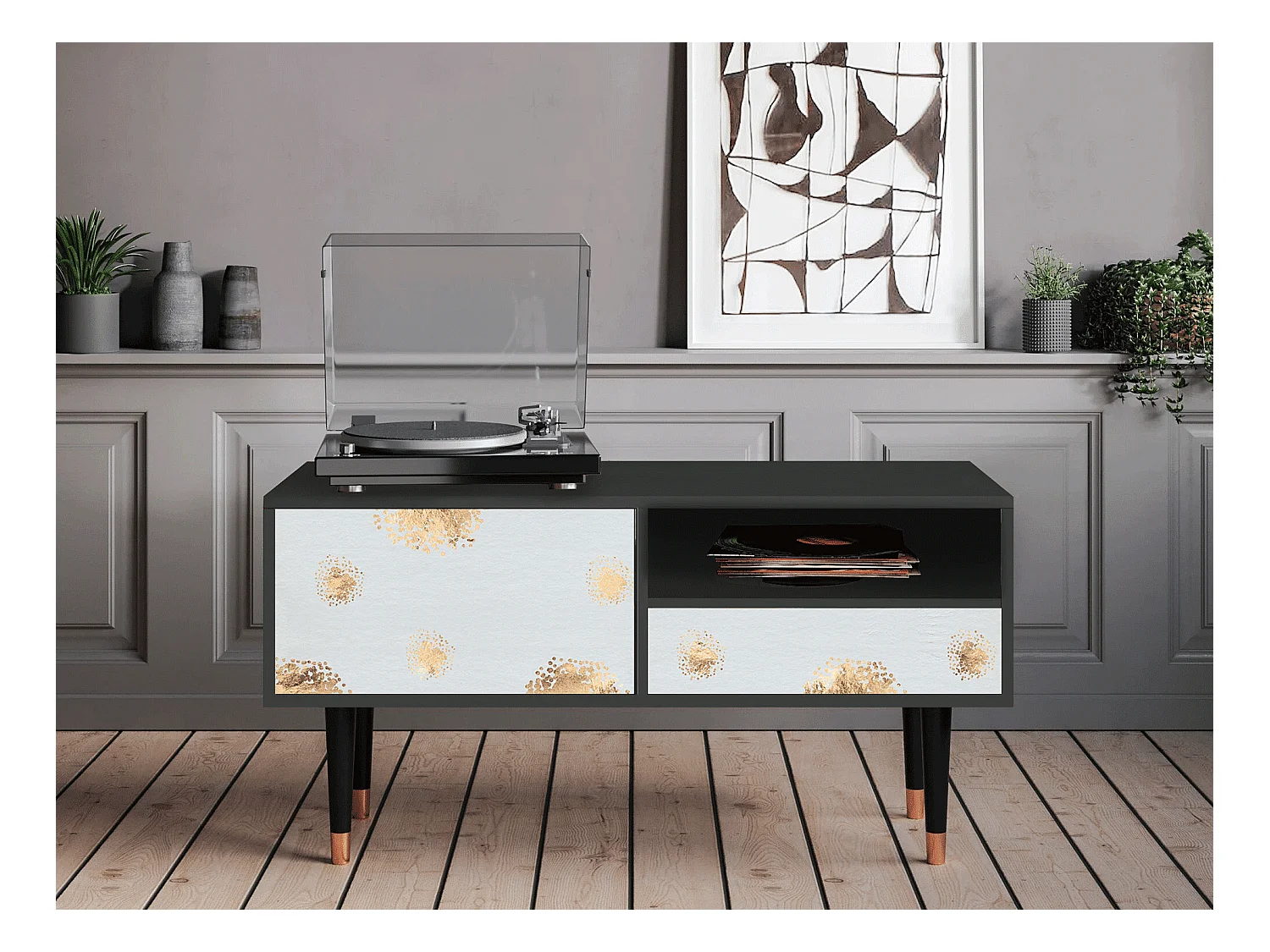 Meuble TV - 115х59х48 cm - T3 - Sky Latte, Anthracite