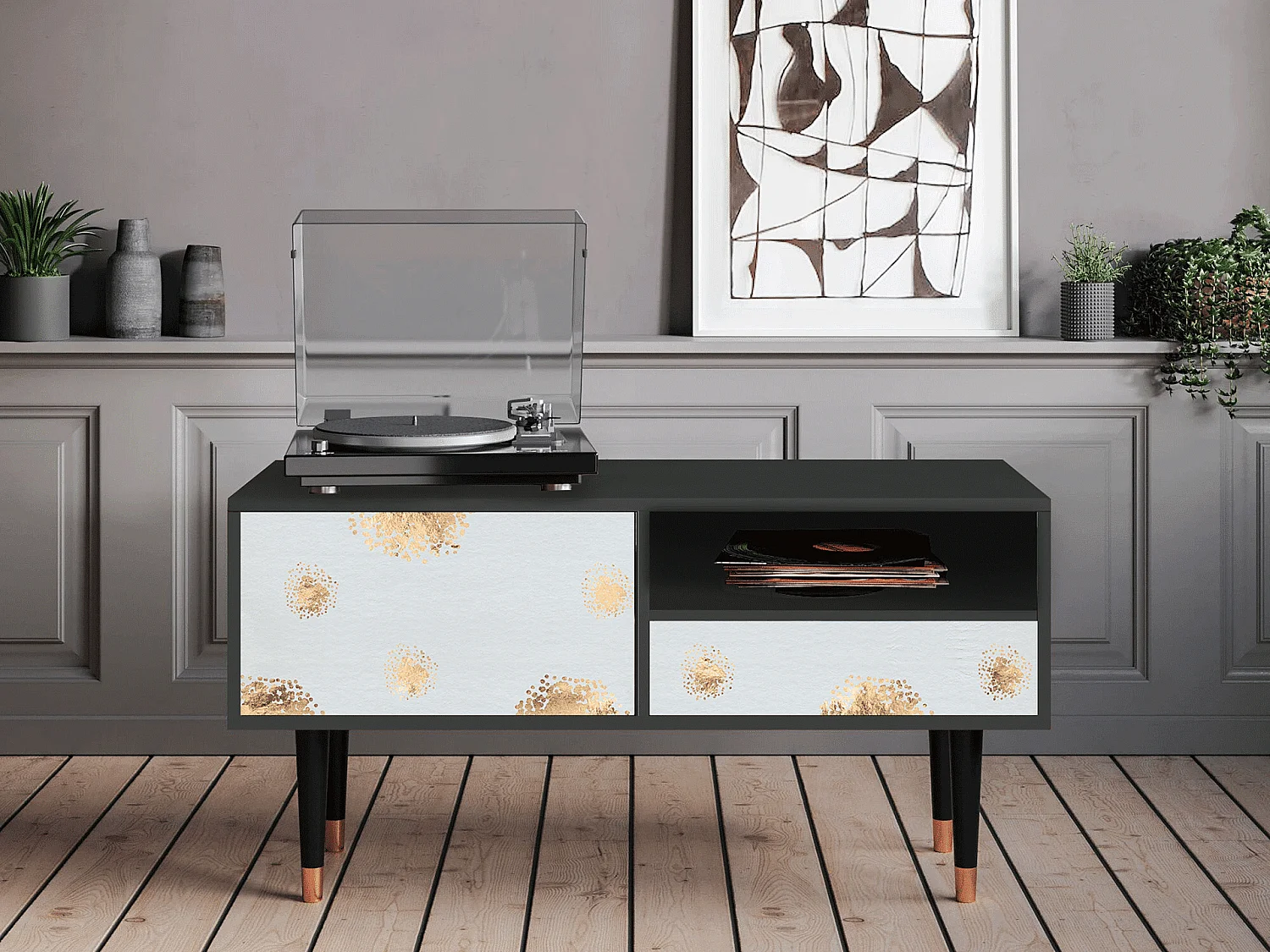 Meuble TV - 115х59х48 cm - T3 - Sky Latte, Anthracite