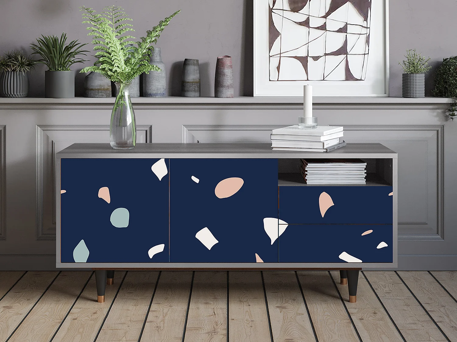 TV-Möbel - 125х56х41 cm - T7 - Space Satellites, Grau