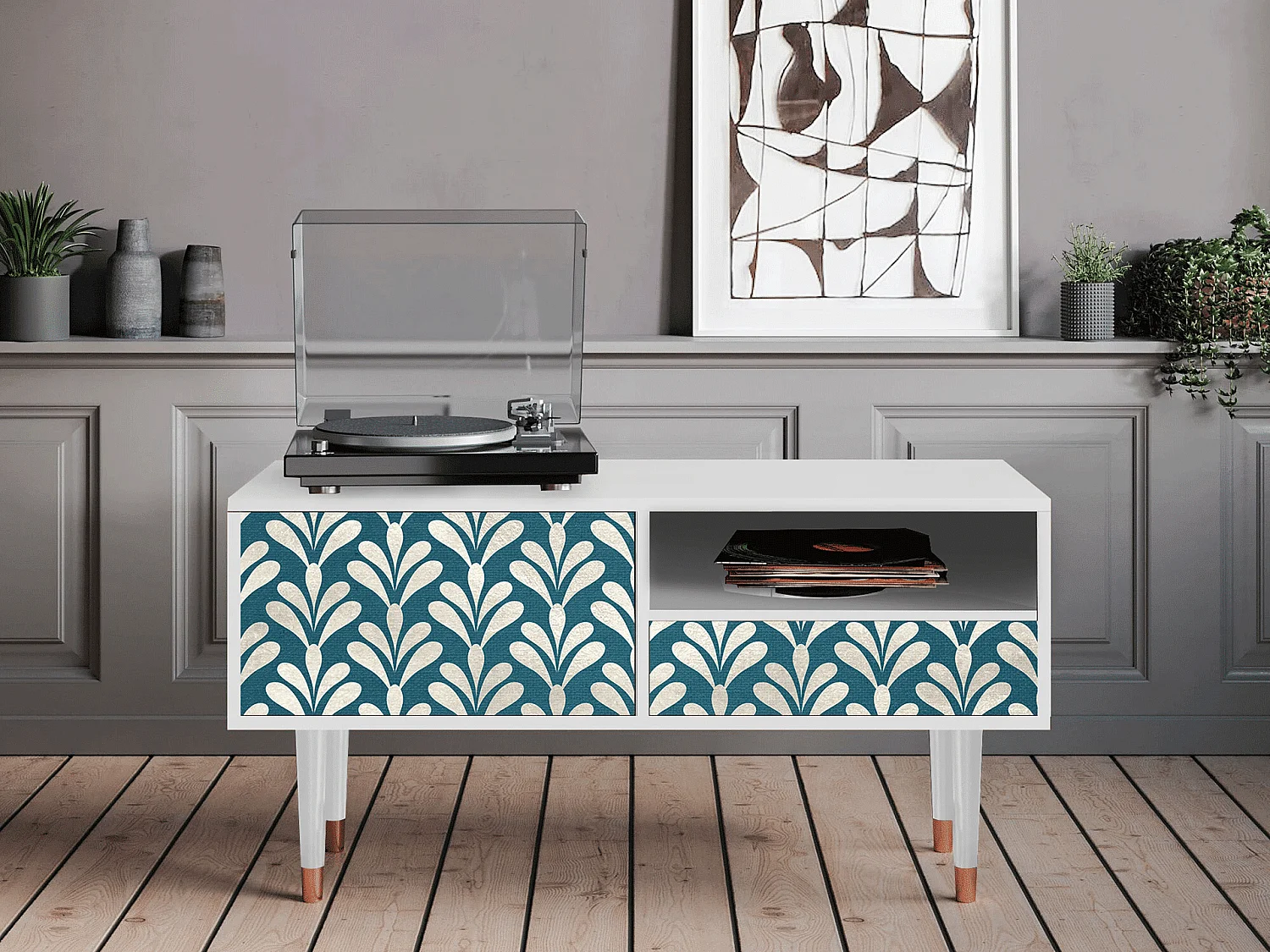 Mueble de TV - 115х59х48 cm - T3 - Milky Tears, Blanco