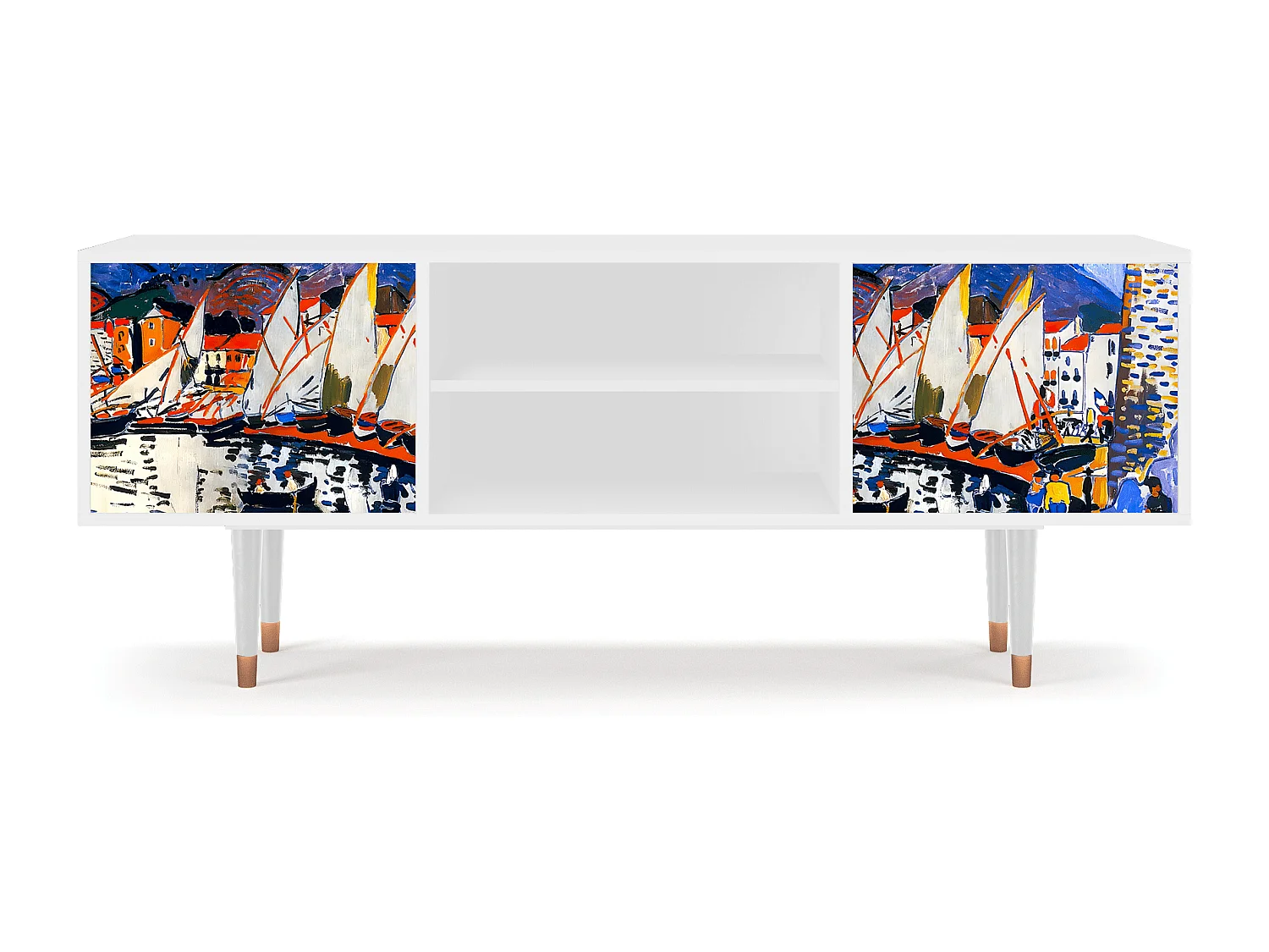 Szafka RTV - 170х69х48 cm - T2 - Le Séchage des voiles , Biały