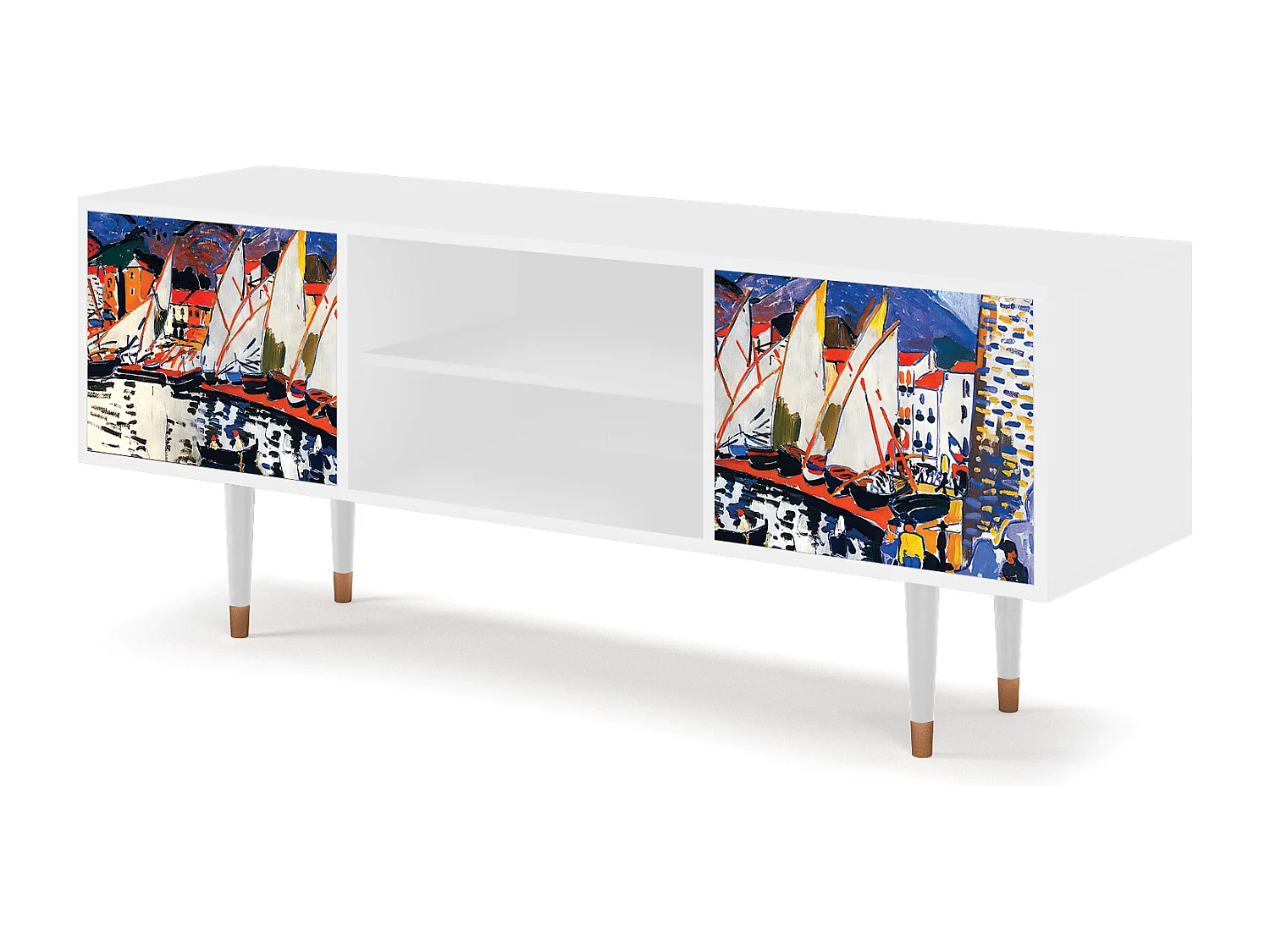 Szafka RTV - 170х69х48 cm - T2 - Le Séchage des voiles , Biały