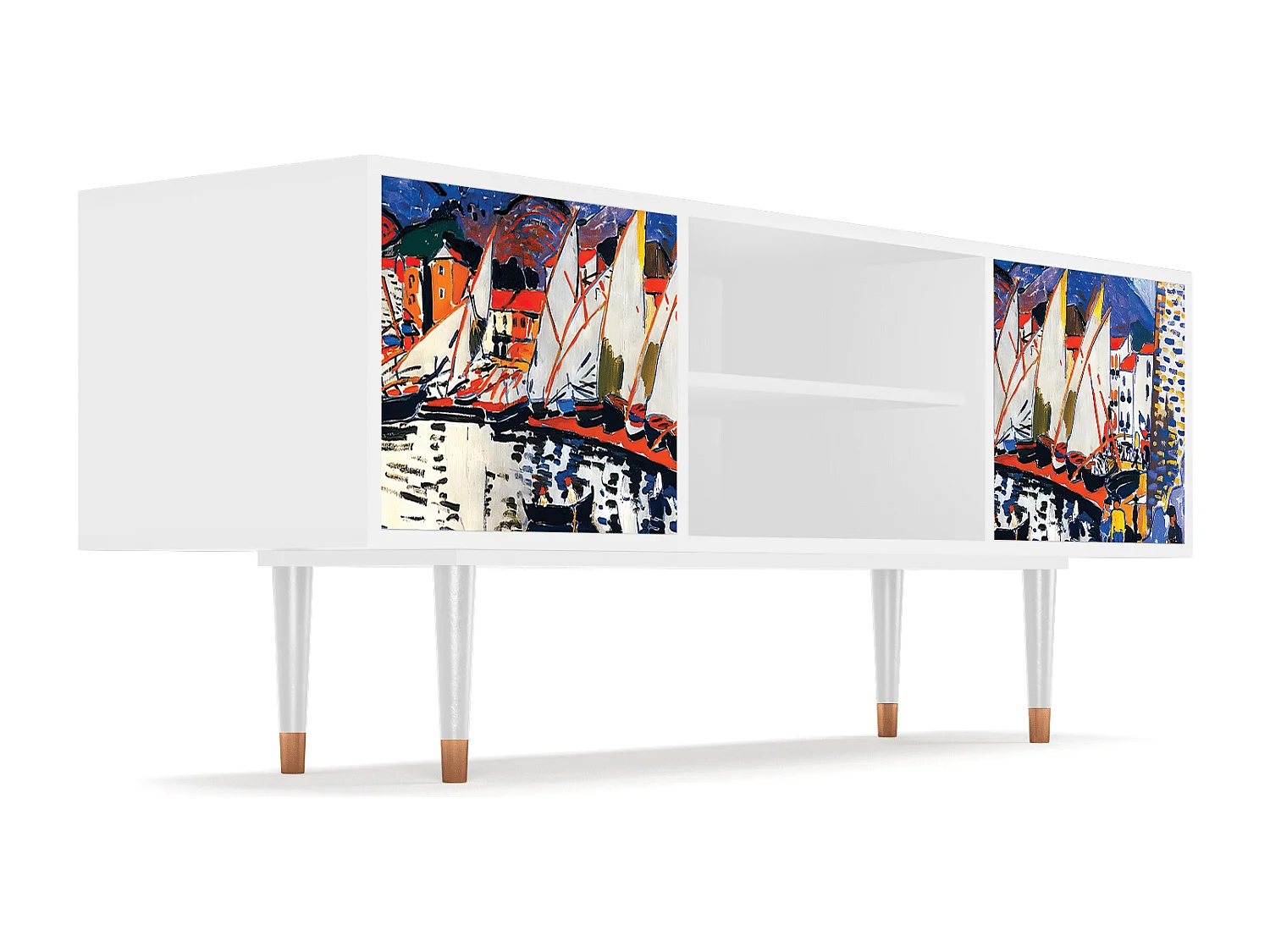 Szafka RTV - 170х69х48 cm - T2 - Le Séchage des voiles , Biały