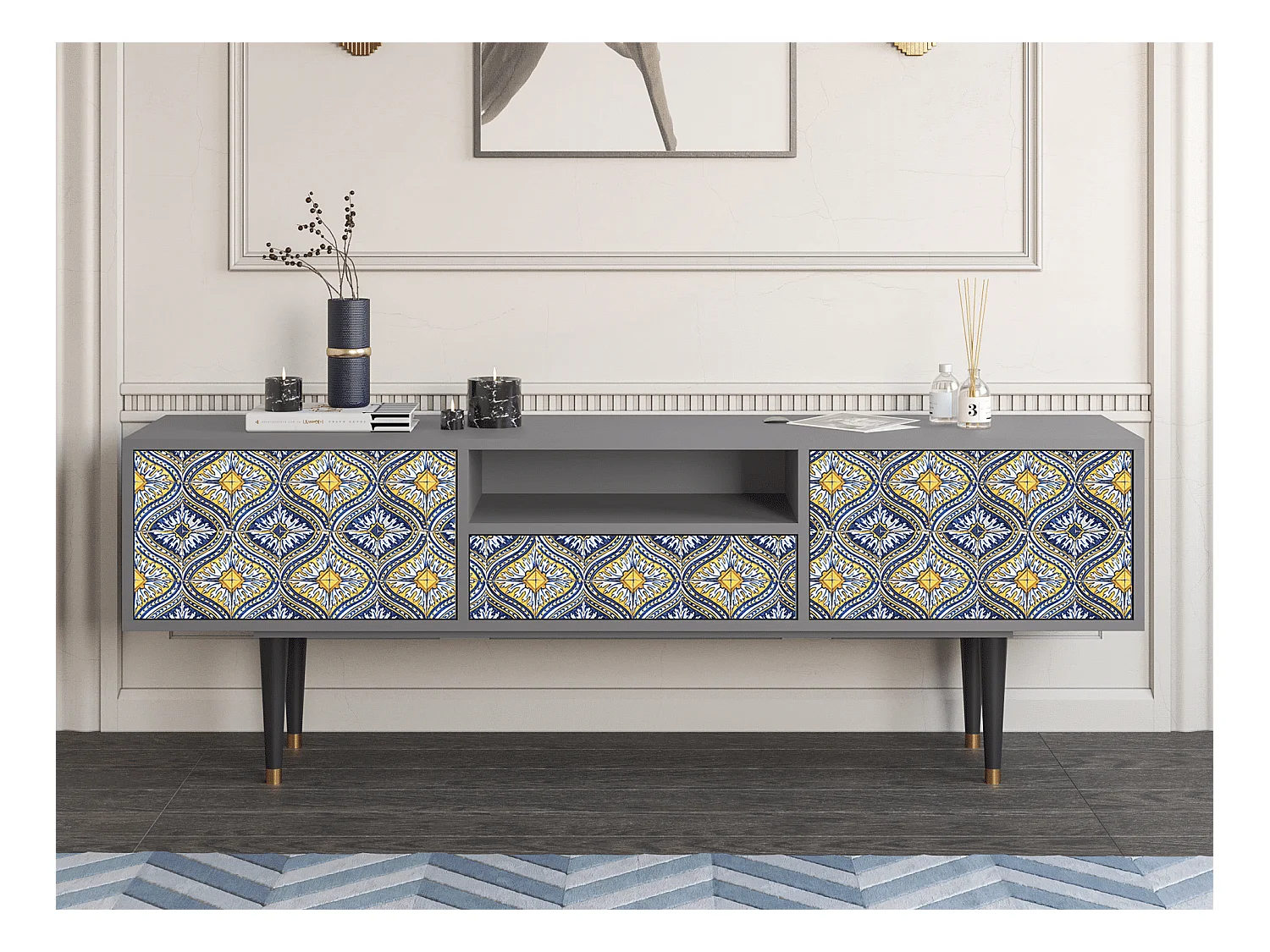 Meuble TV - 170х59х41 cm - T6 - Illusory Pattern, Gris