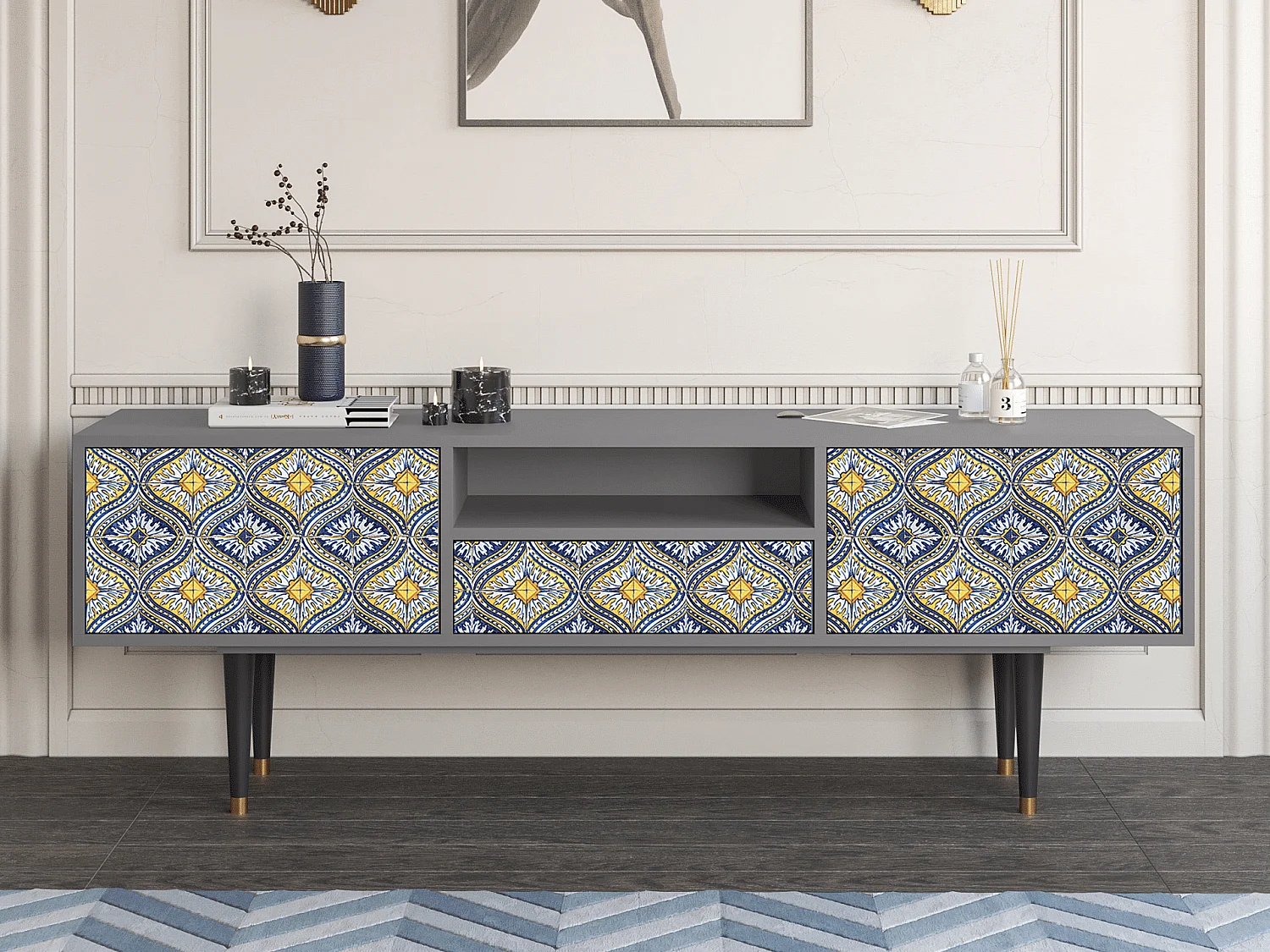 Mueble de TV - 170х59х41 cm - T6 - Illusory Pattern, Gris