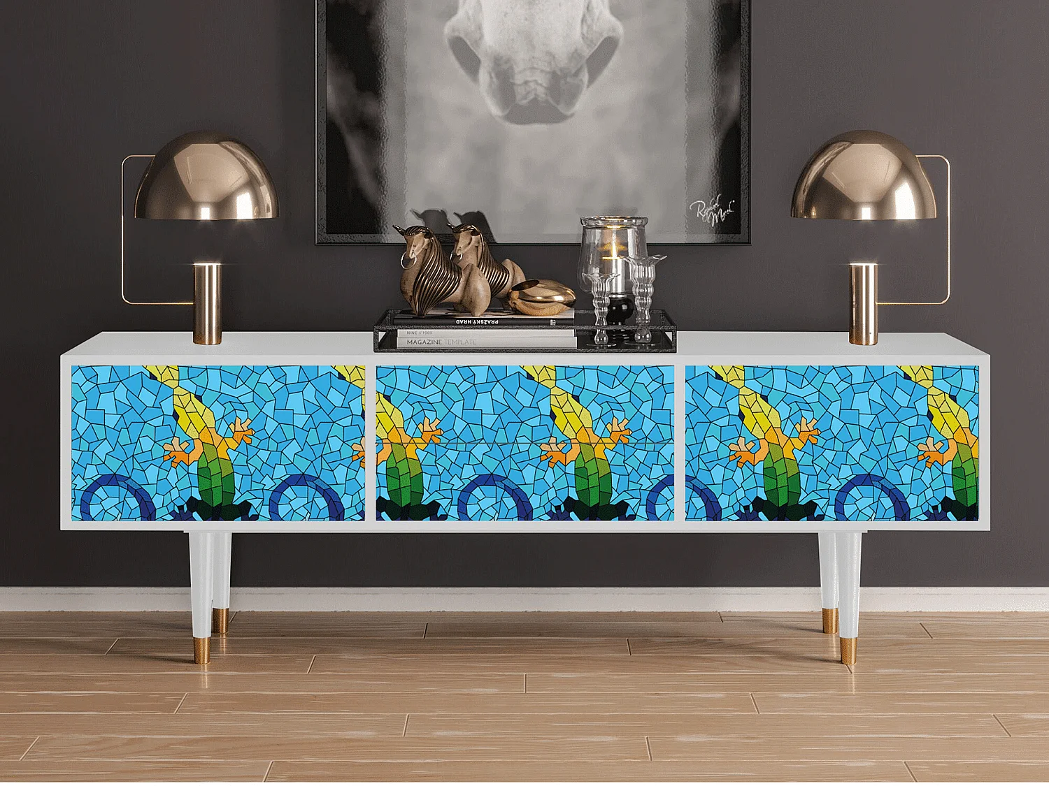 Szafka RTV - 170х59х48 cm - T4 - Gaudi's Lizard, Biały