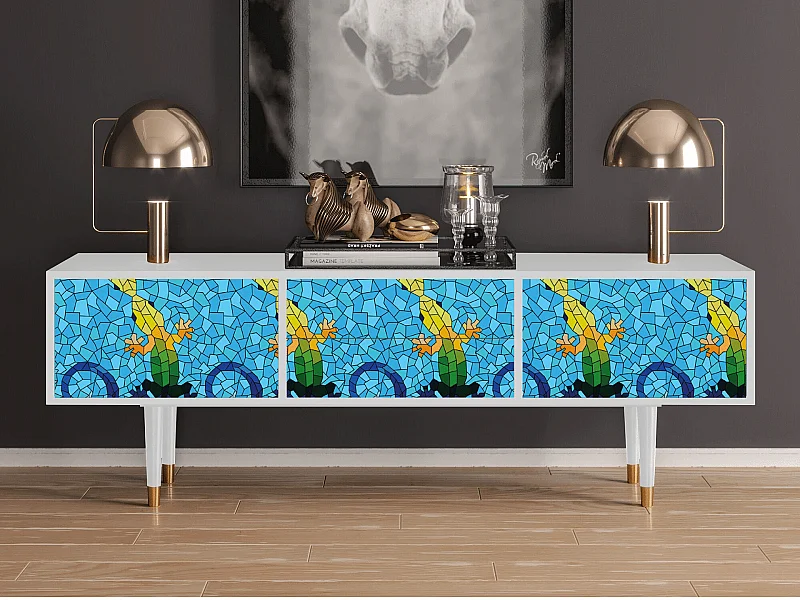 Szafka RTV - 170х59х48 cm - T4 - Gaudi's Lizard, Biały