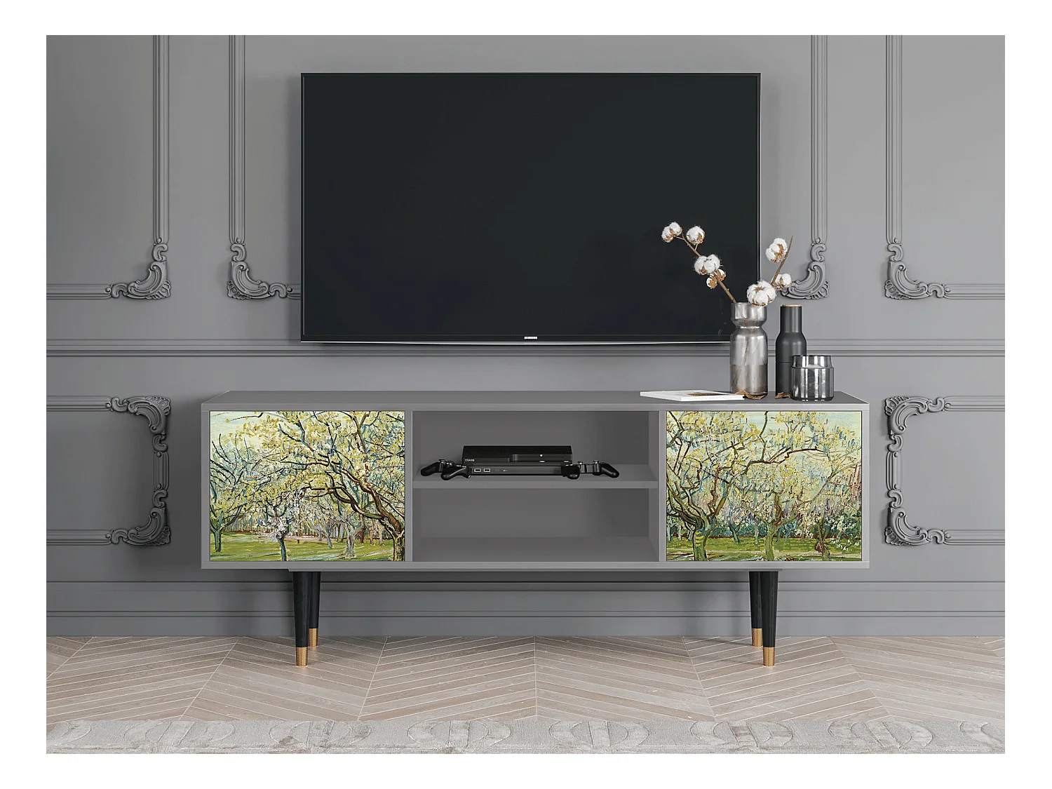 Meuble TV - 170х69х48 cm - T2 - The Blanc Orchard, Gris