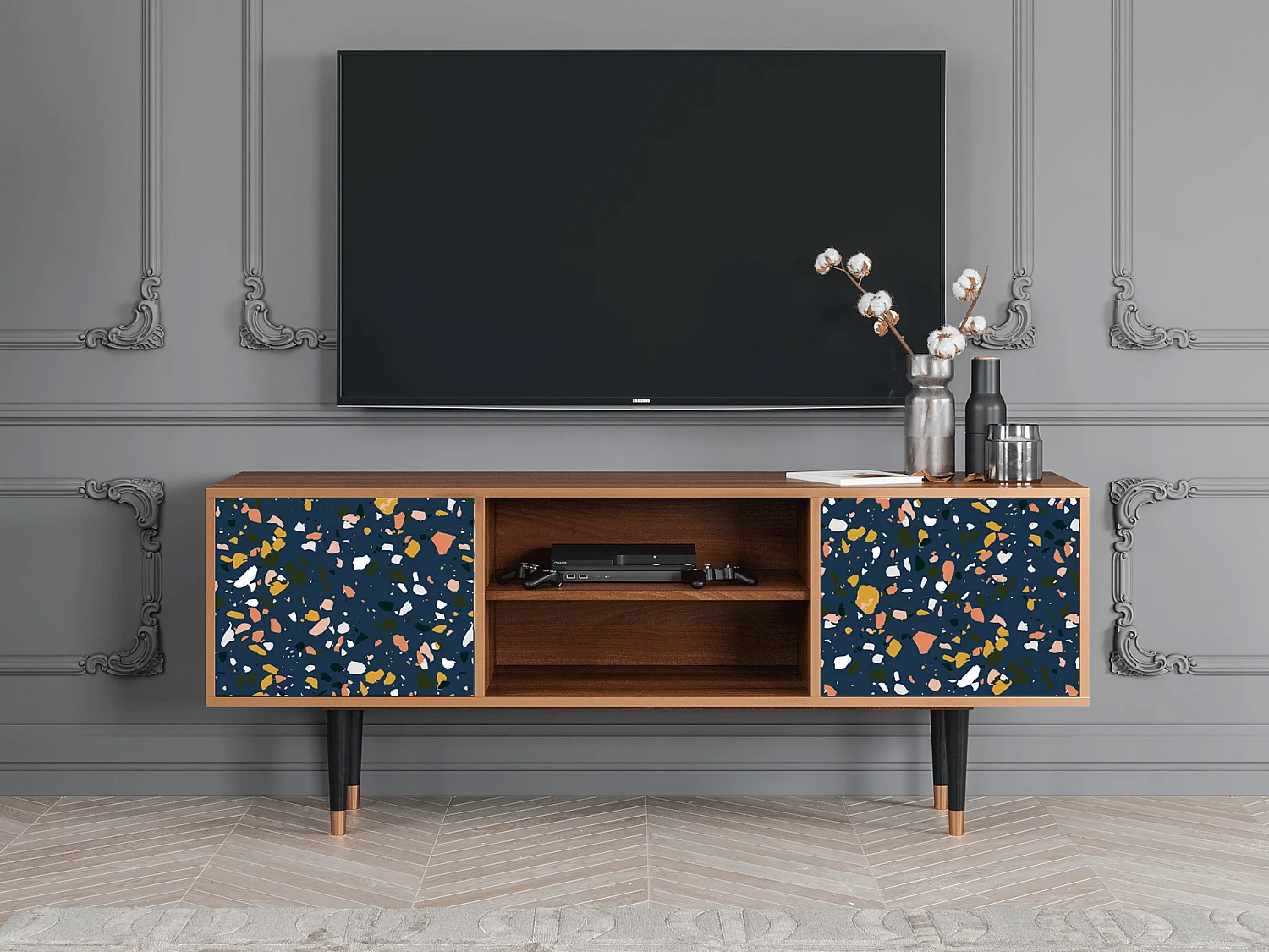 Meuble TV - 170х69х48 cm - T2 - Night Sky Langhterns, Noyer