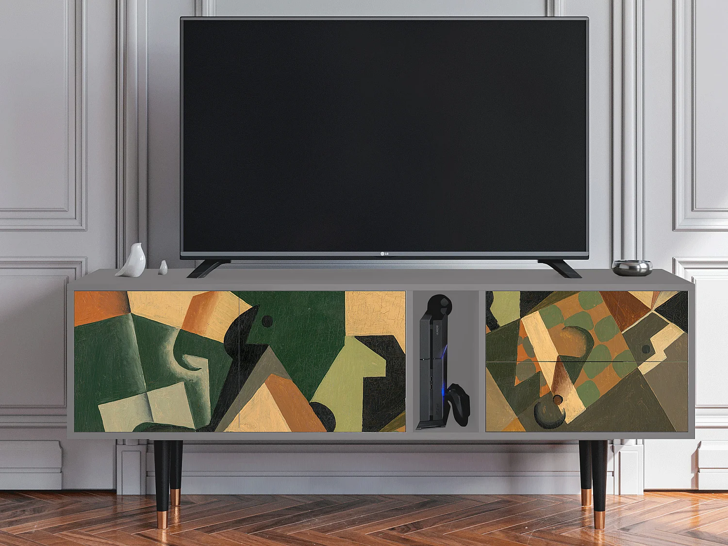 TV-meubel - 170х69х48 cm - T1 - Glass and Checkerboard, Grijs