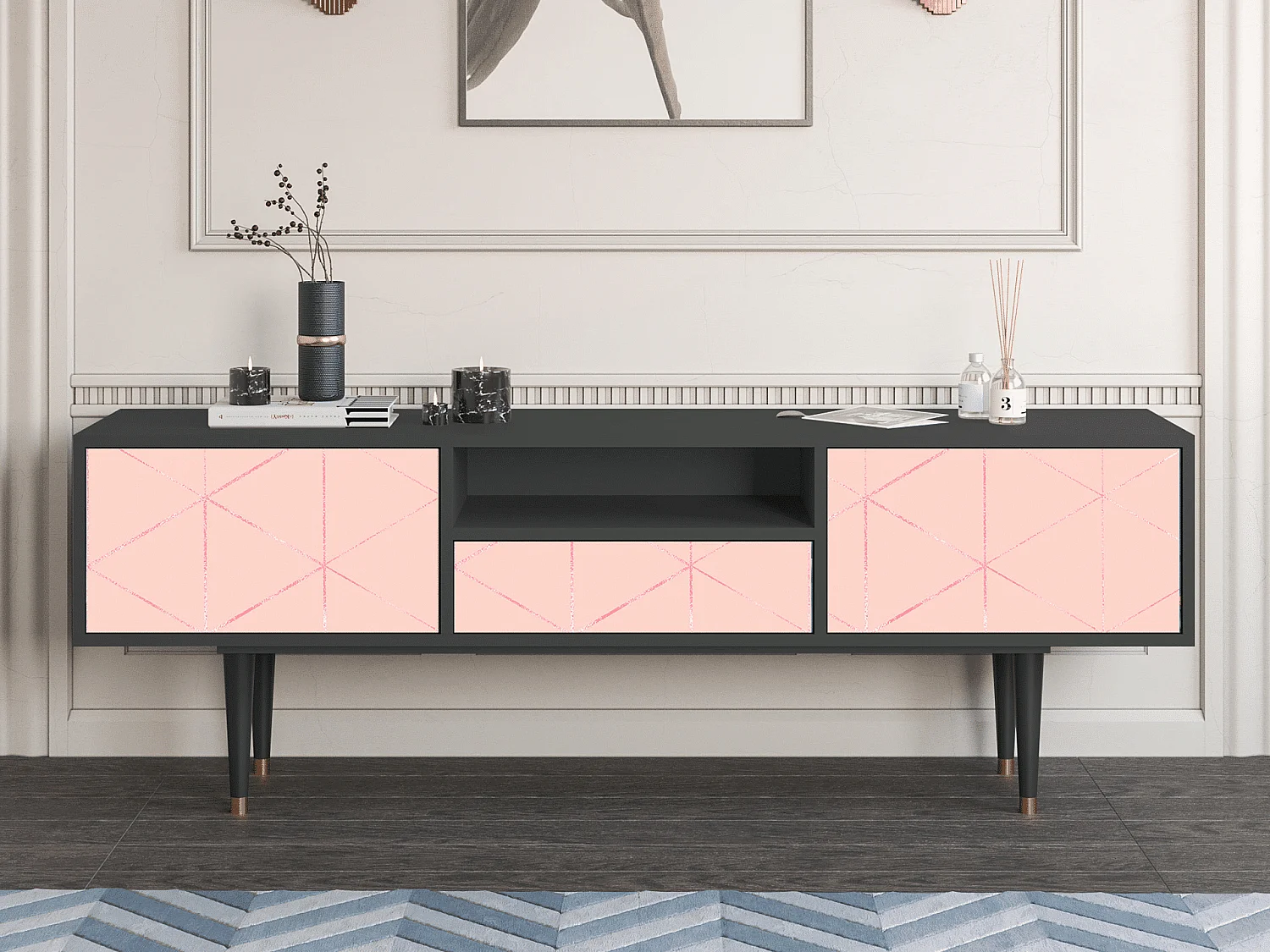 Mueble de TV - 170х59х41 cm - T6 - Rose Quartz, Antracita
