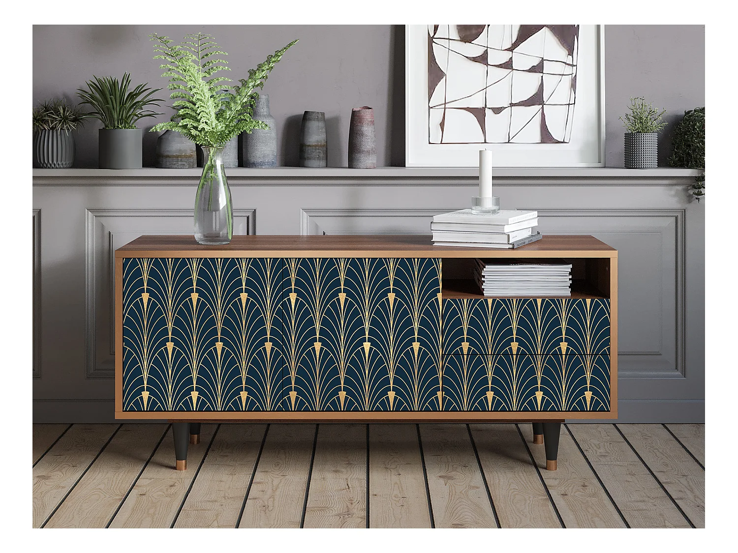 Mobile TV - 125х56х41 cm - T7 - Flower of the Nile, Noce
