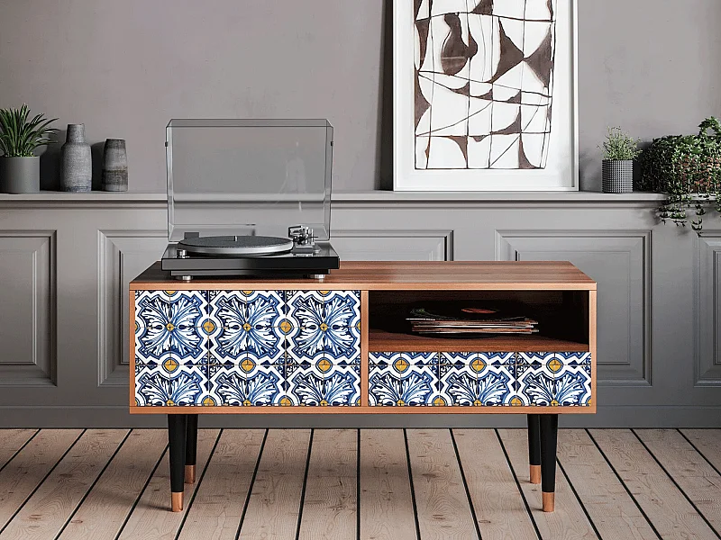 TV-meubel - 115х59х48 cm - T3 - Lovely Cornflowers, Walnoot