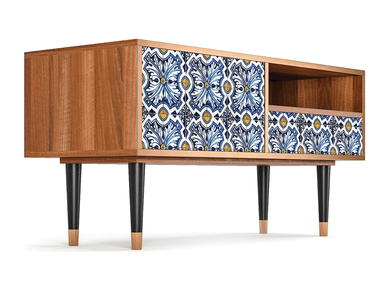 Meuble TV - 115х59х48 cm - T3 - Lovely Cornflowers, Noyer