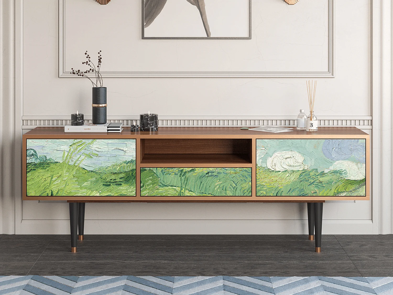 Meuble TV - 170х59х41 cm - T6 - Green Wheat Fields, Noyer