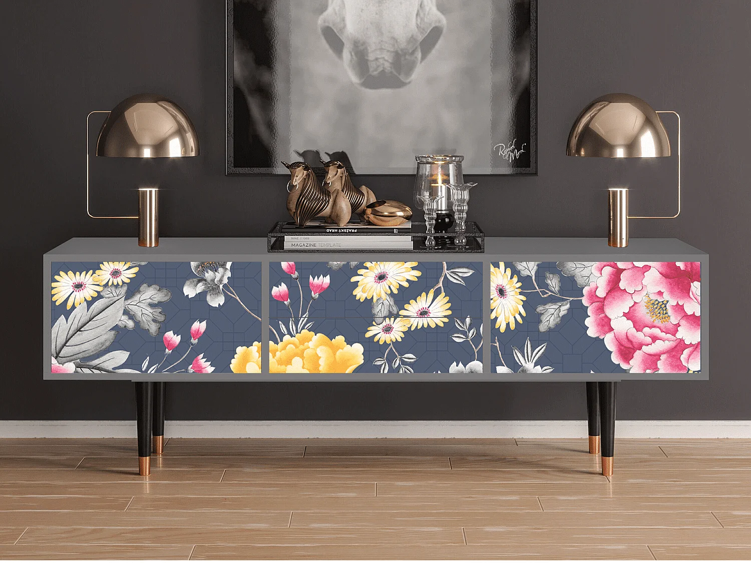 Meuble TV - 170х59х48 cm - T4 - Dark Flower Bed, Gris