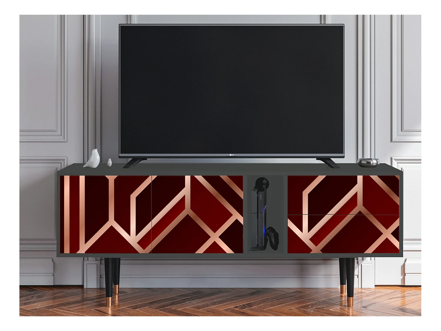 Mueble de TV - 170х69х48 cm - T1 - Velvet 1920's, Antracita
