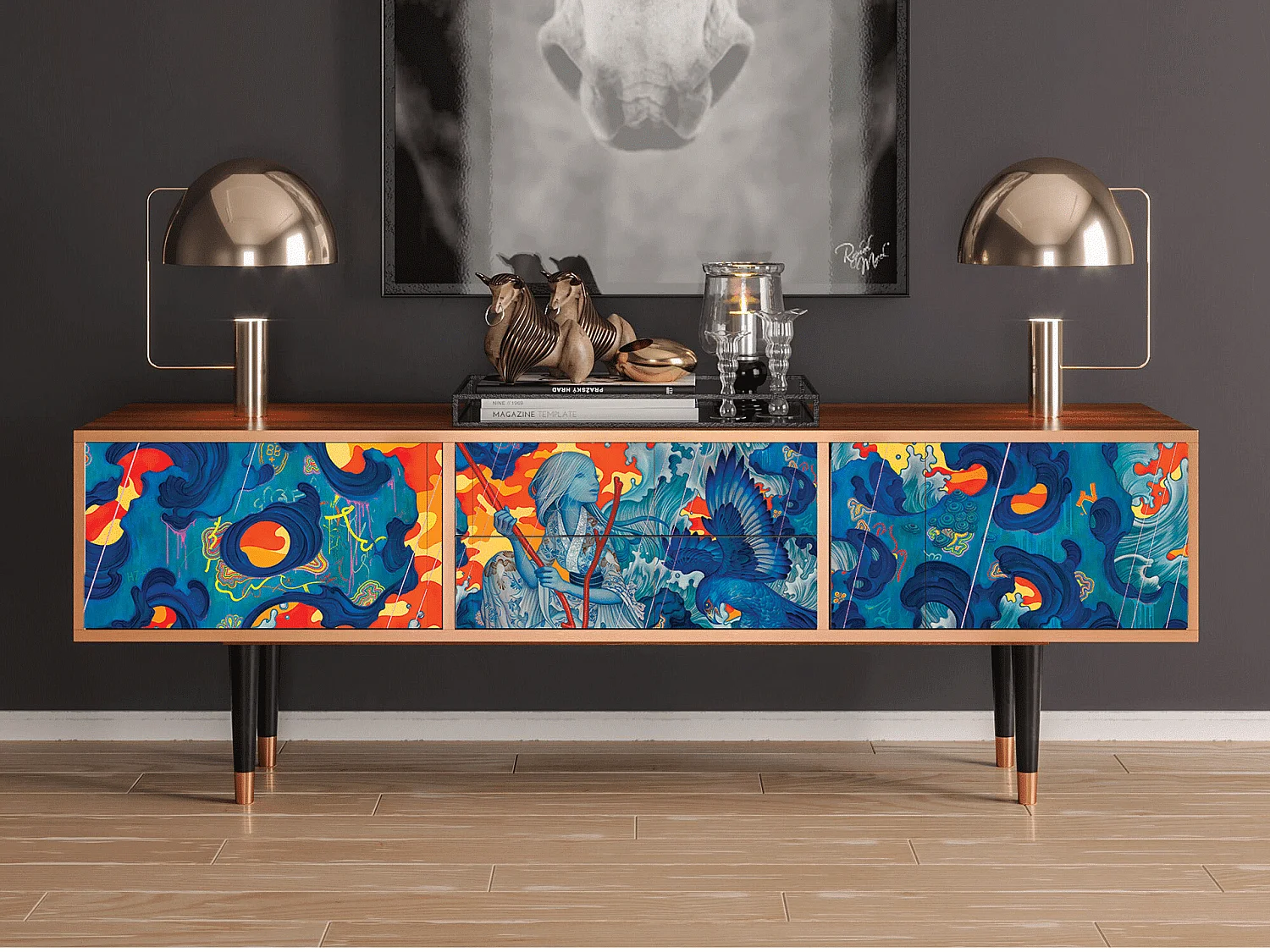 Meuble TV - 170х59х48 cm - T4 - The Girl - James Jean, Noyer