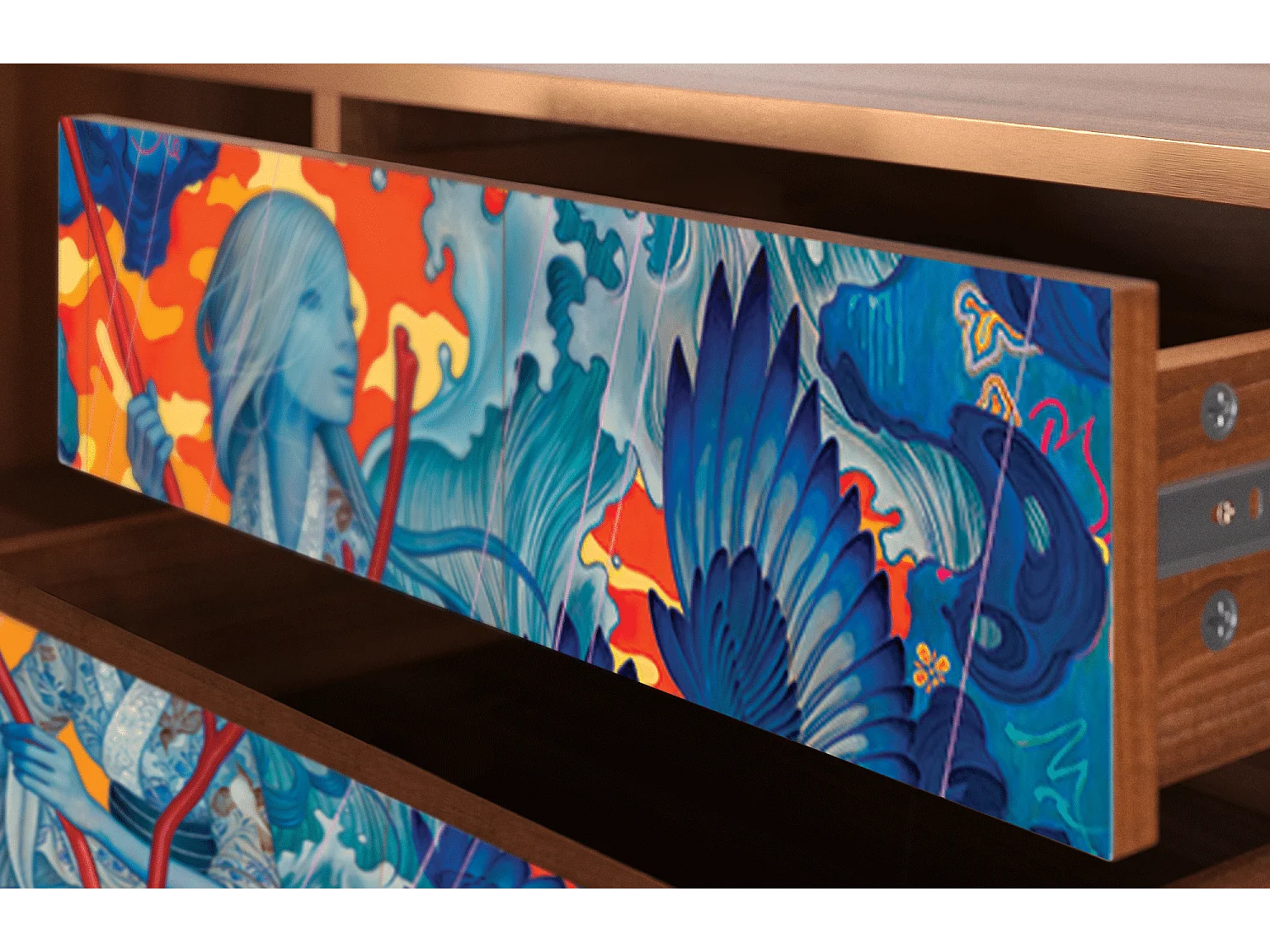 Szafka RTV - 170х59х48 cm - T4 - The Girl - James Jean, Orzech