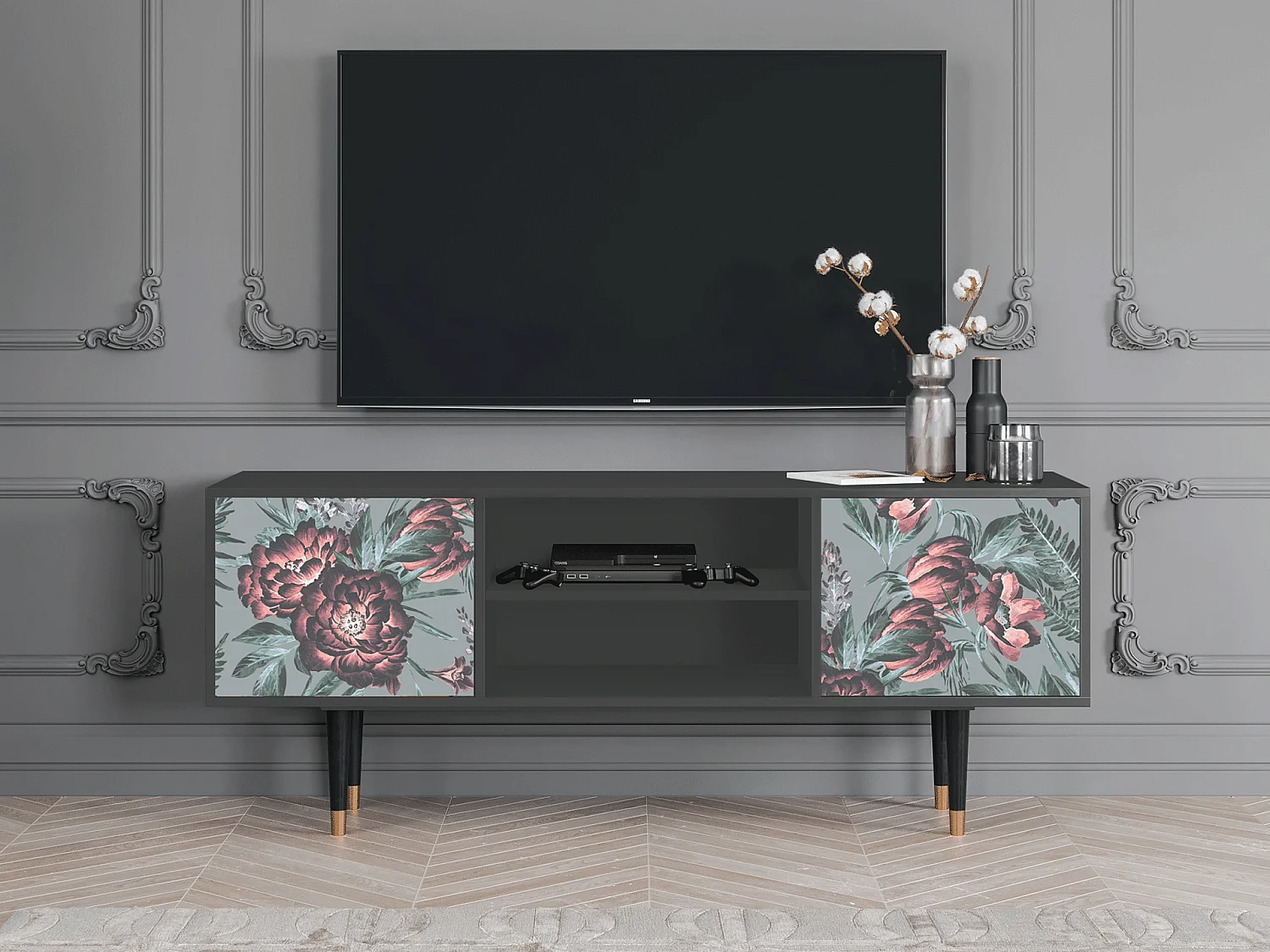 Mueble de TV - 170х69х48 cm - T2 - Light Peonies, Antracite