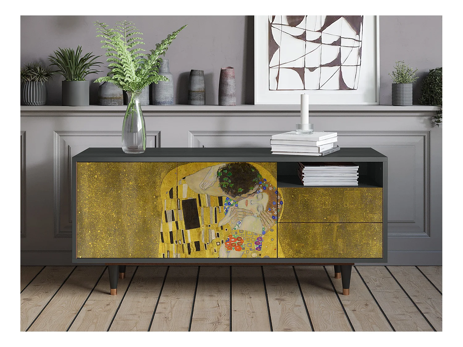 Meuble TV - 125х56х41 cm - T7 - The Kiss by Klimt , Anthracite