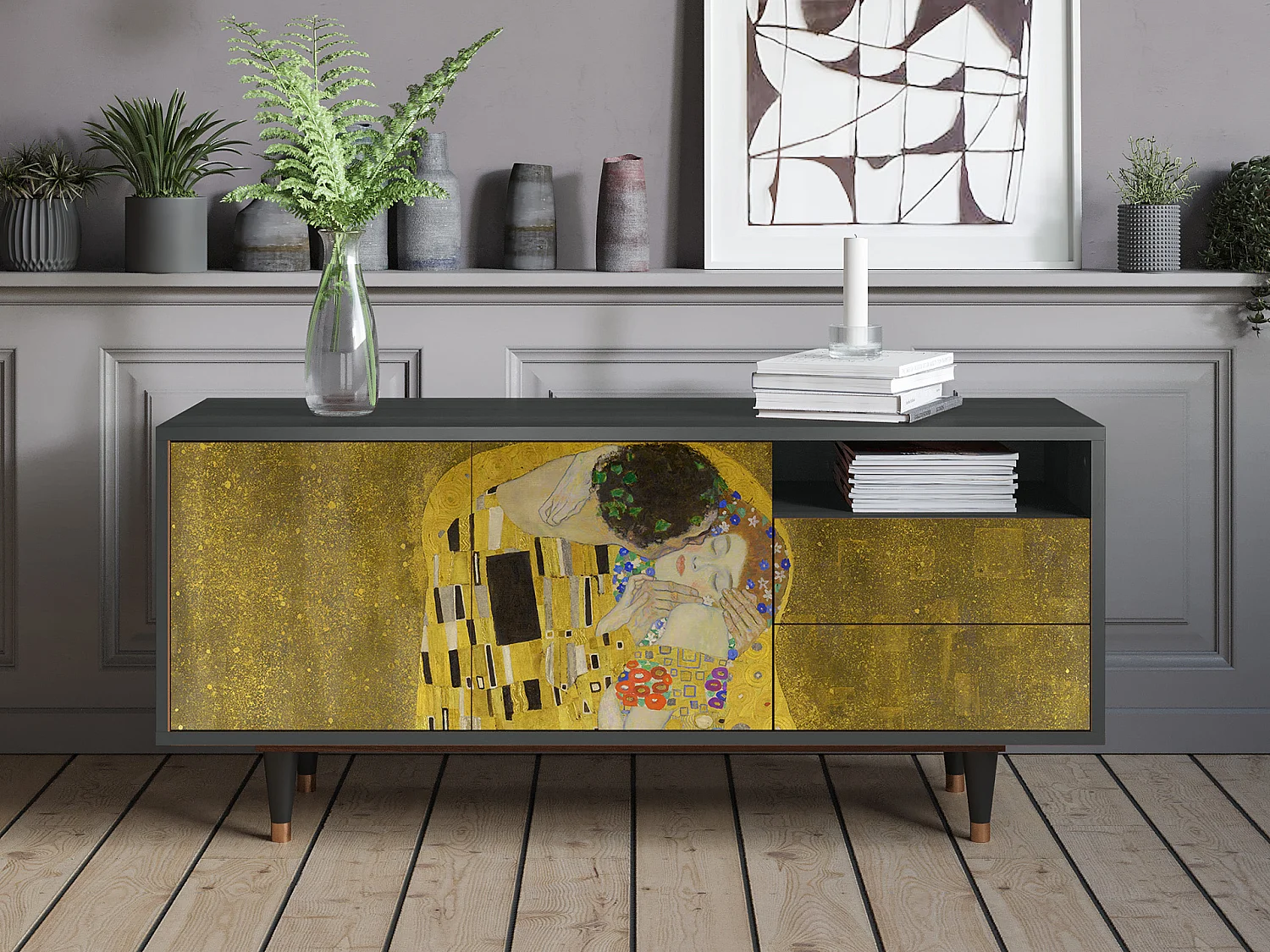 Meuble TV - 125х56х41 cm - T7 - The Kiss by Klimt , Anthracite